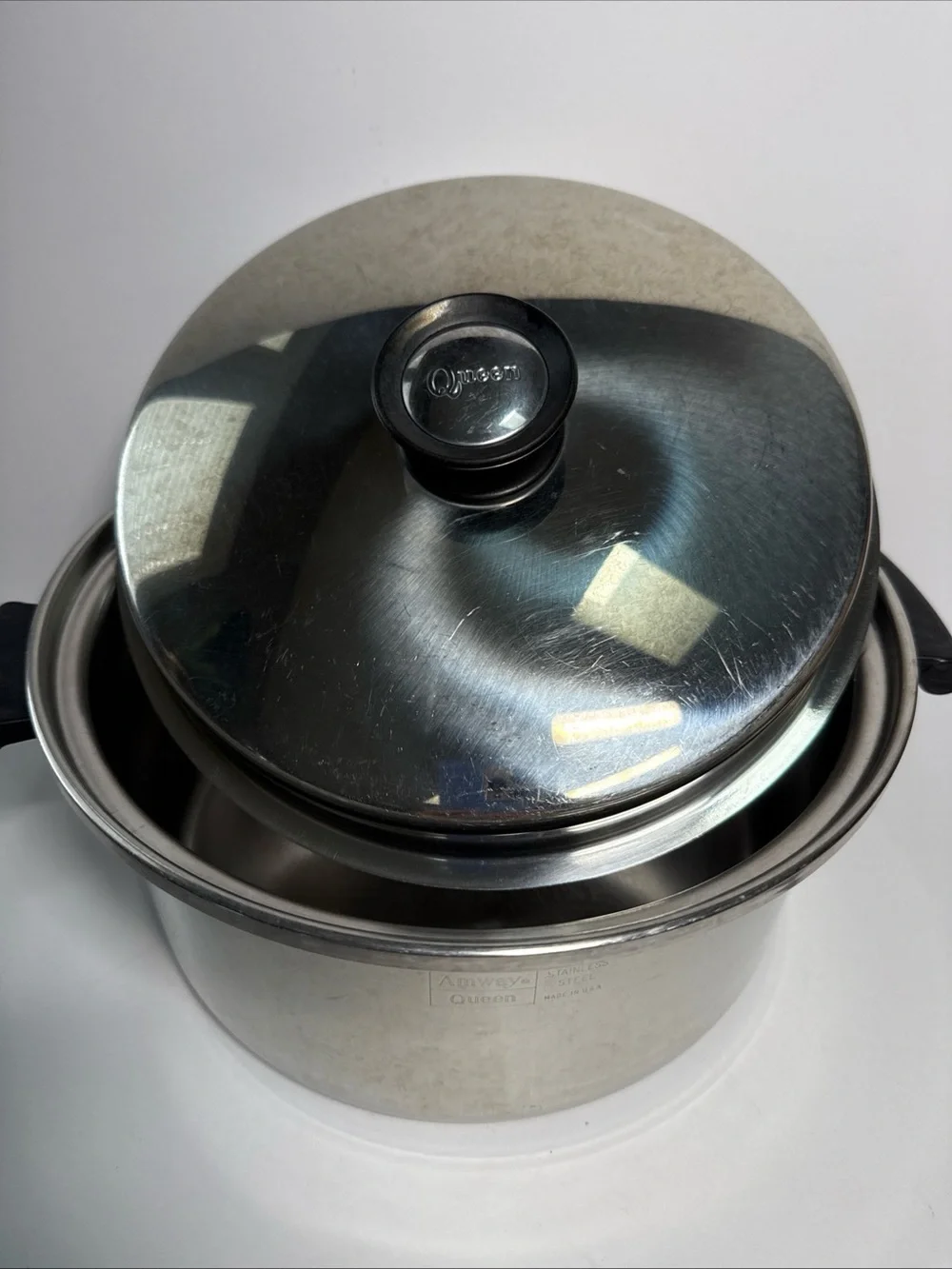 Amway Queen 6 Qt Stock Pot Dome Lid Stainless Steel 18/8 Multi Ply USA Made VTG